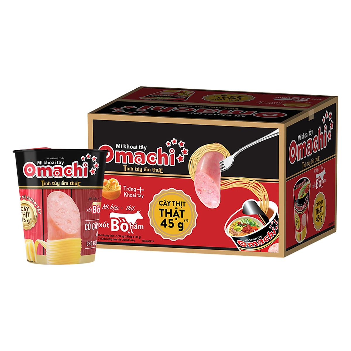 MÌ LY KHOAI TÂY OMACHI XỐT BÒ HẦM có thịt 113gr - màu đỏ