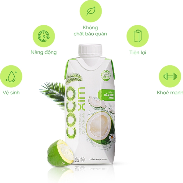 Nước dừa đóng hộp Cocoxim Xanh - Hộp 330ml