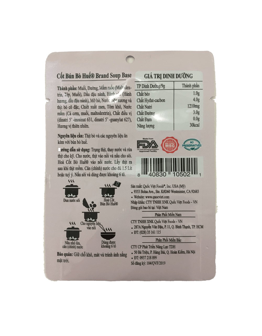 Gia vị Cốt bún bò Huế Quốc Việt - Gói 50g - VN10502 - 20gói/hộp - Ảnh 3