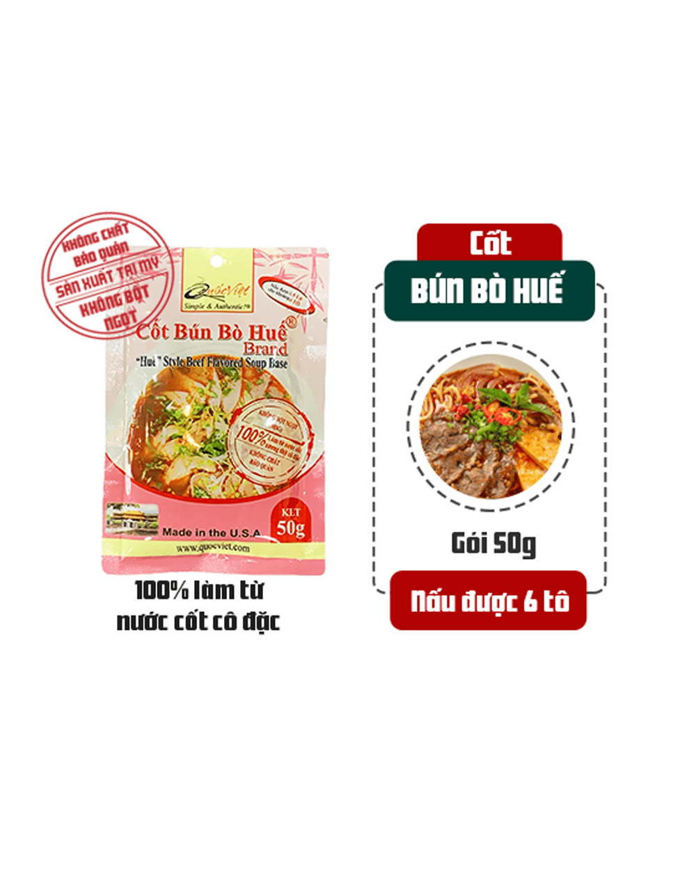 Gia vị Cốt bún bò Huế Quốc Việt - Gói 50g - VN10502 - 20gói/hộp - Ảnh 2