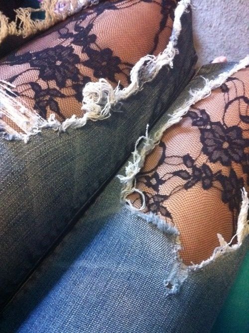 tights under ripped jeans
